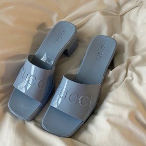 Gucci Blue Rubber Slide Sandals